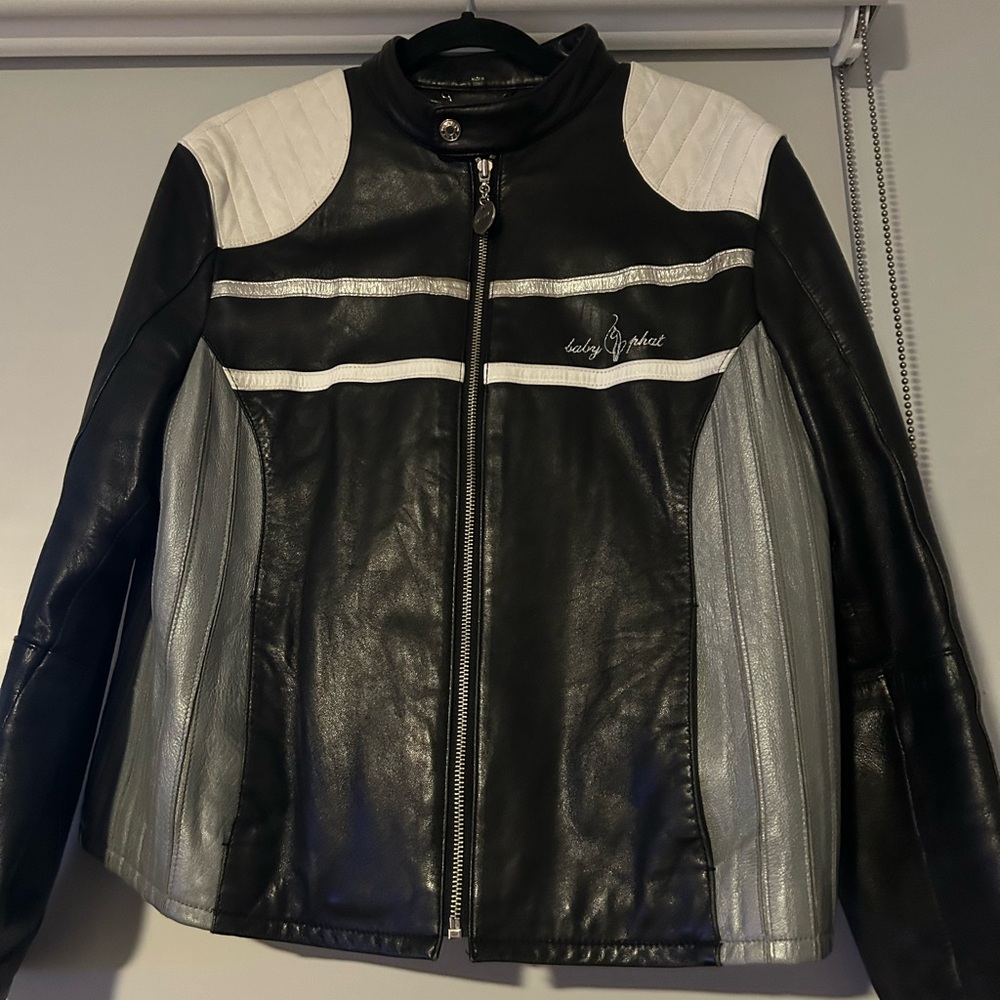 Baby Phat Black and Silver Leather Jacket